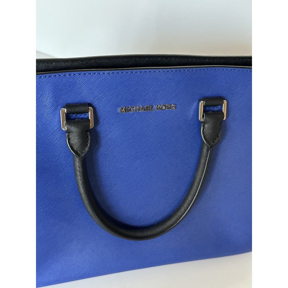 Michael Kors Selma Sapphire/Black LG Leather Satchel Handbag - Picture 2 of 13